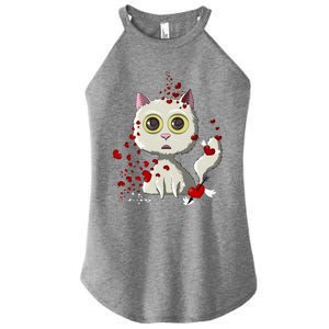 White Cat Red Hearts Funny Cat Mom Valentines Day Cat Lover Gift Women's Perfect Tri Rocker Tank