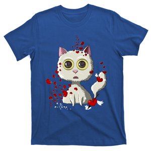 White Cat Red Hearts Funny Cat Mom Valentines Day Cat Lover Gift T-Shirt