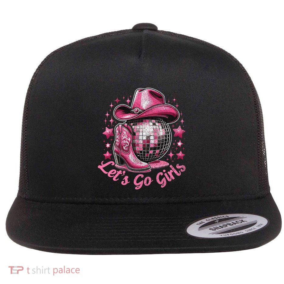 Western Cowgirl Rodeo Disco Retro Bachelorette Party Flat Bill Trucker Hat
