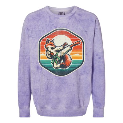 Whimsical Cartoon Retro Sunset Fun Karate Fox Colorblast Crewneck Sweatshirt