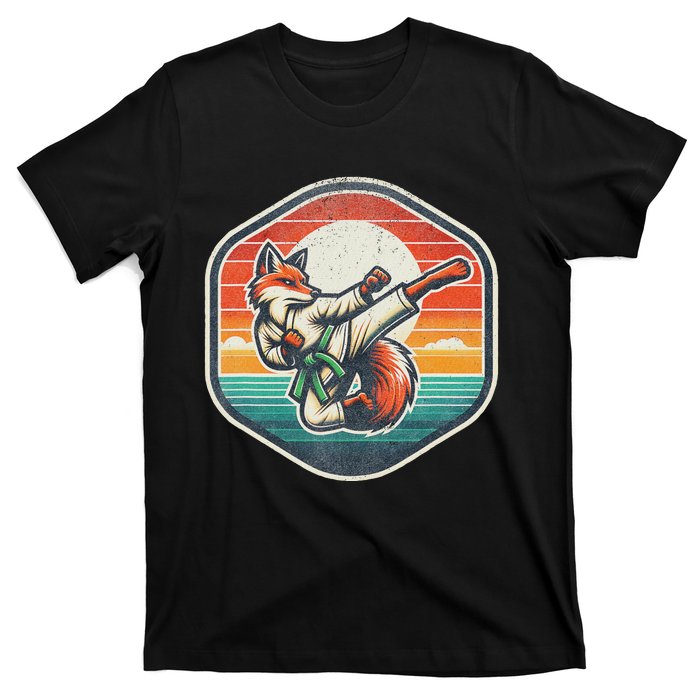 Whimsical Cartoon Retro Sunset Fun Karate Fox T-Shirt