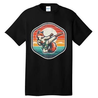 Whimsical Cartoon Retro Sunset Fun Karate Fox Tall T-Shirt