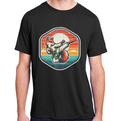 Whimsical Cartoon Retro Sunset Fun Karate Fox Adult ChromaSoft Performance T-Shirt