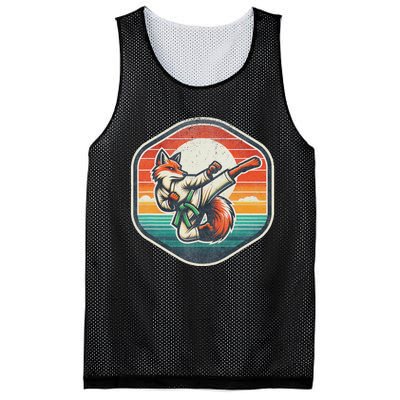 Whimsical Cartoon Retro Sunset Fun Karate Fox Mesh Reversible Basketball Jersey Tank