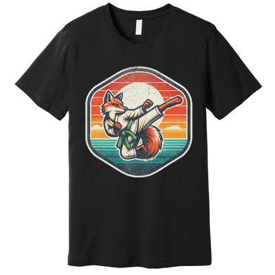 Whimsical Cartoon Retro Sunset Fun Karate Fox Premium T-Shirt