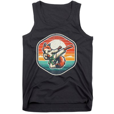 Whimsical Cartoon Retro Sunset Fun Karate Fox Tank Top