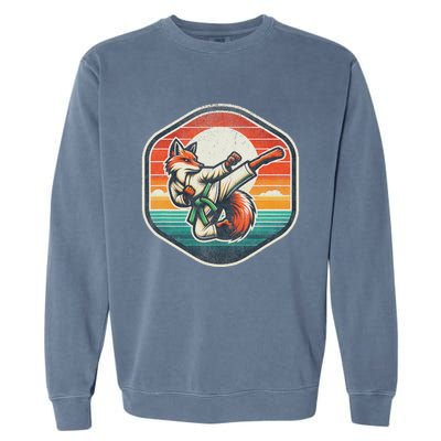 Whimsical Cartoon Retro Sunset Fun Karate Fox Garment-Dyed Sweatshirt