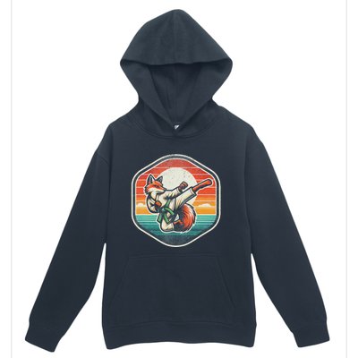 Whimsical Cartoon Retro Sunset Fun Karate Fox Urban Pullover Hoodie