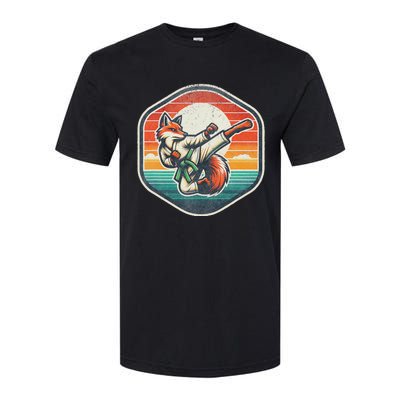 Whimsical Cartoon Retro Sunset Fun Karate Fox Softstyle CVC T-Shirt