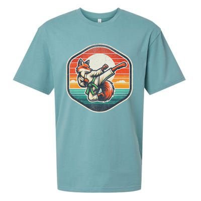 Whimsical Cartoon Retro Sunset Fun Karate Fox Sueded Cloud Jersey T-Shirt