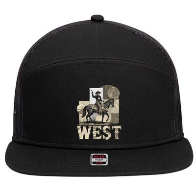 Western Cowboy Rodeo Horse Riding Vintage Retro 7 Panel Mesh Trucker Snapback Hat