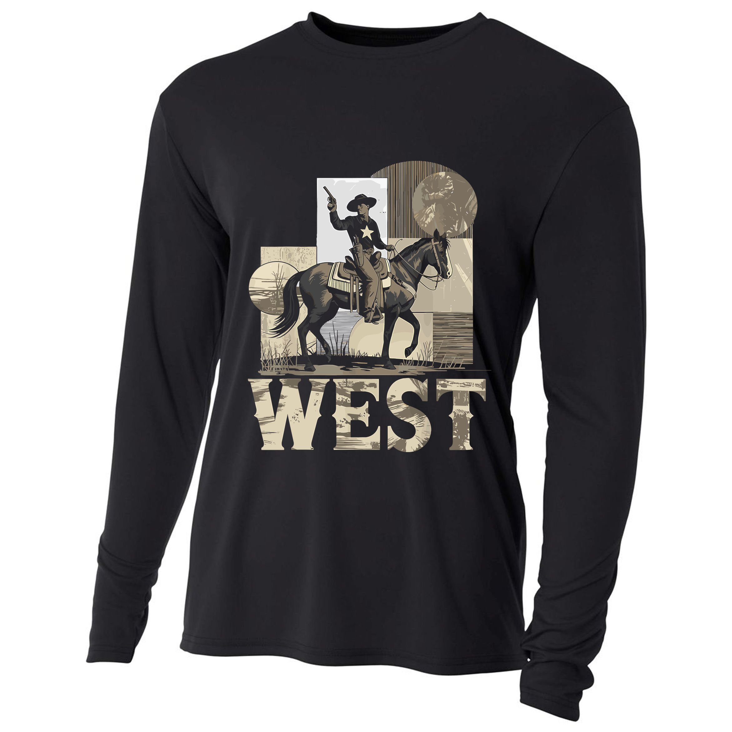 Western Cowboy Rodeo Horse Riding Vintage Retro Cooling Performance Long Sleeve Crew