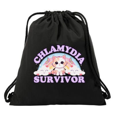 Women Chlamydia Survivor Funny Cat Oddly Specific Meme Drawstring Bag
