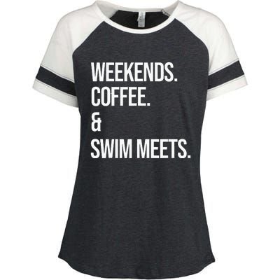 Weekends Coffee & Swim Meets Funny Swimming Club Enza Ladies Jersey Colorblock Tee