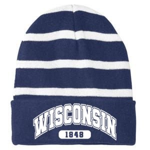 Wisconsin Collegiate Style 1848 Striped Beanie with Solid Band