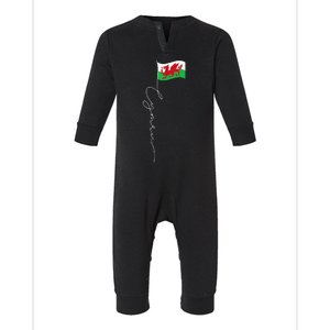 Wales Cymru Signature Flag Pole Patriotic Welsh Flag Infant Fleece One Piece