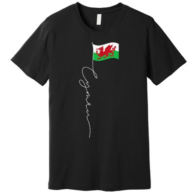 Wales Cymru Signature Flag Pole Patriotic Welsh Flag Premium T-Shirt