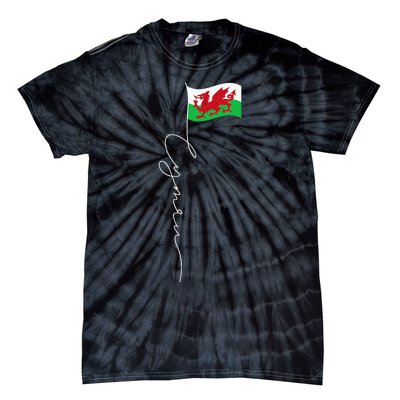 Wales Cymru Signature Flag Pole Patriotic Welsh Flag Tie-Dye T-Shirt