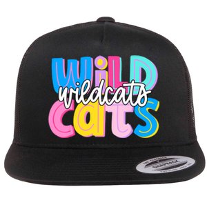 Wildcats Colorful School Spirit Flat Bill Trucker Hat