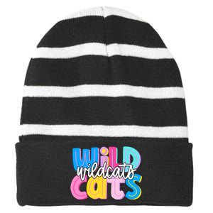 Wildcats Colorful School Spirit Striped Beanie with Solid Band