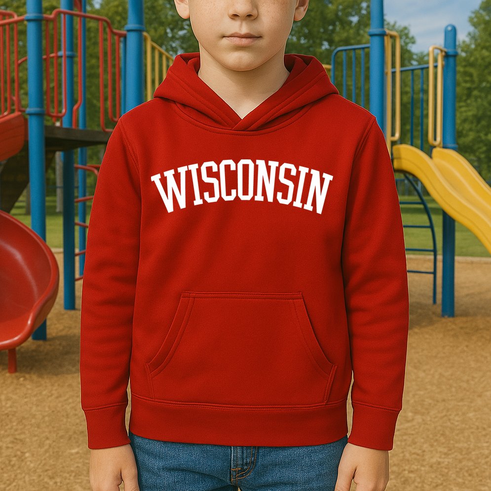 Wisconsin College Sports Fan Logo Kids Hoodie