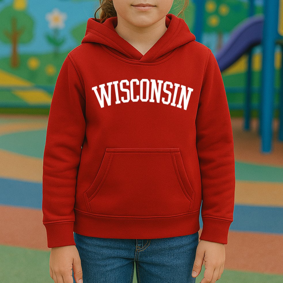 Wisconsin College Sports Fan Logo Kids Hoodie