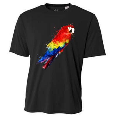 Watercolour Colourful Scarlet Macaw Parrot Bird Painting Cooling Performance Crew T-Shirt