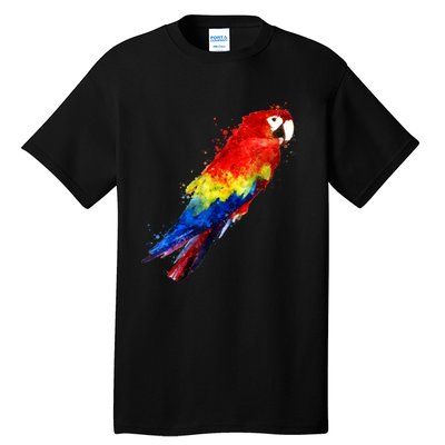 Watercolour Colourful Scarlet Macaw Parrot Bird Painting Tall T-Shirt