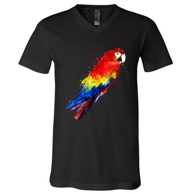 Watercolour Colourful Scarlet Macaw Parrot Bird Painting V-Neck T-Shirt