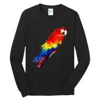 Watercolour Colourful Scarlet Macaw Parrot Bird Painting Tall Long Sleeve T-Shirt