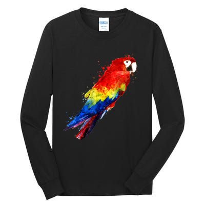 Watercolour Colourful Scarlet Macaw Parrot Bird Painting Tall Long Sleeve T-Shirt