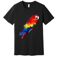 Watercolour Colourful Scarlet Macaw Parrot Bird Painting Premium T-Shirt