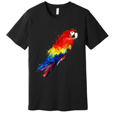 Watercolour Colourful Scarlet Macaw Parrot Bird Painting Premium T-Shirt