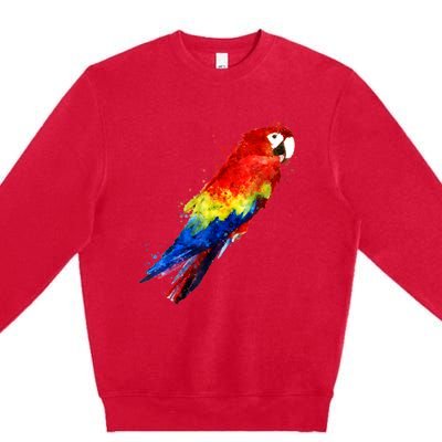 Watercolour Colourful Scarlet Macaw Parrot Bird Painting Premium Crewneck Sweatshirt