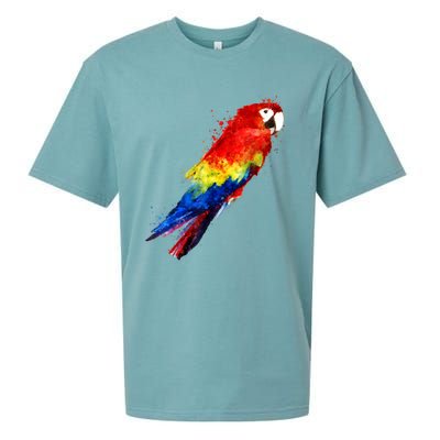 Watercolour Colourful Scarlet Macaw Parrot Bird Painting Sueded Cloud Jersey T-Shirt