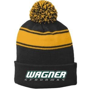 Wagner College Seahawks Horizontal Logo Stripe Pom Pom Beanie