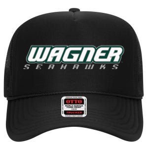 Wagner College Seahawks Horizontal Logo High Crown Mesh Back Trucker Hat