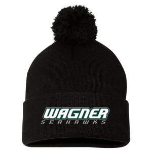 Wagner College Seahawks Horizontal Logo Pom Pom 12in Knit Beanie