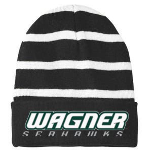 Wagner College Seahawks Horizontal Logo Striped Beanie with Solid Band