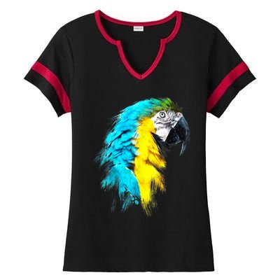 Watercolor Colourful Scarlet Macaw Parrot Bird Painting Ladies Halftime Notch Neck Tee