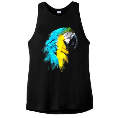 Watercolor Colourful Scarlet Macaw Parrot Bird Painting Ladies PosiCharge Tri-Blend Wicking Tank