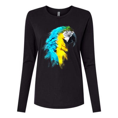 Watercolor Colourful Scarlet Macaw Parrot Bird Painting Womens Cotton Relaxed Long Sleeve T-Shirt