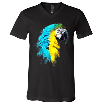 Watercolor Colourful Scarlet Macaw Parrot Bird Painting V-Neck T-Shirt