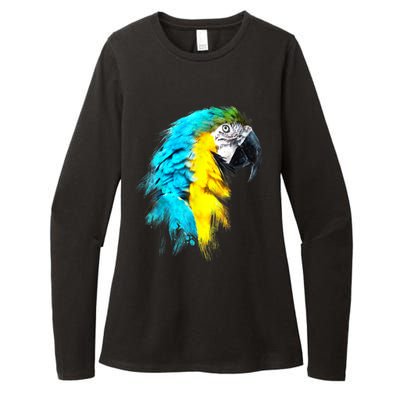 Watercolor Colourful Scarlet Macaw Parrot Bird Painting Womens CVC Long Sleeve Shirt