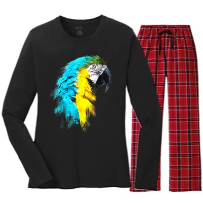 Watercolor Colourful Scarlet Macaw Parrot Bird Painting Women's Long Sleeve Flannel Pajama Set 