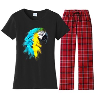 Watercolor Colourful Scarlet Macaw Parrot Bird Painting Women's Flannel Pajama Set