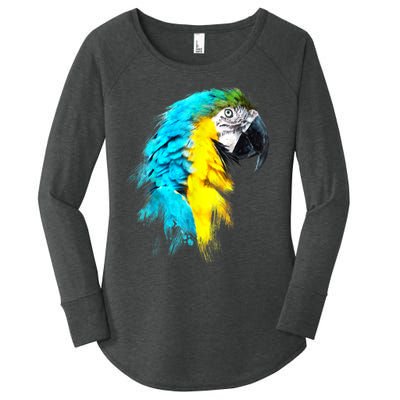 Watercolor Colourful Scarlet Macaw Parrot Bird Painting Women's Perfect Tri Tunic Long Sleeve Shirt