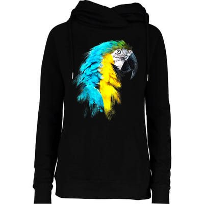 Watercolor Colourful Scarlet Macaw Parrot Bird Painting Womens Funnel Neck Pullover Hood