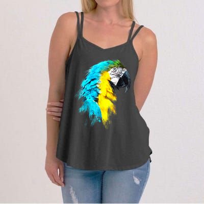 Watercolor Colourful Scarlet Macaw Parrot Bird Painting Women's Strappy Tank