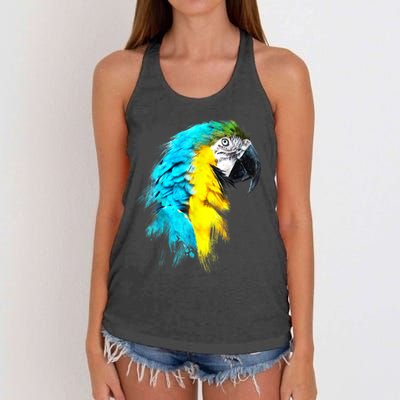 Watercolor Colourful Scarlet Macaw Parrot Bird Painting Women's Knotted Racerback Tank